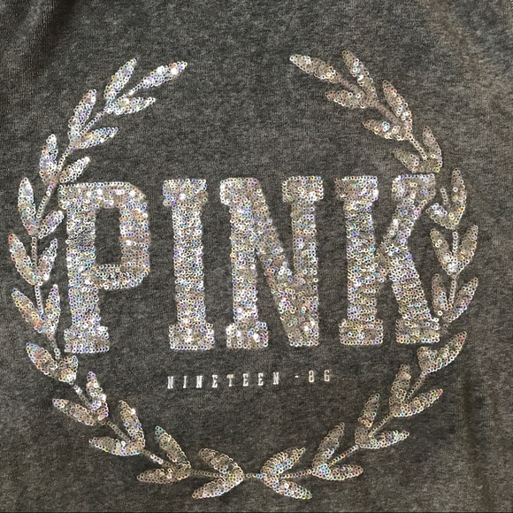 VS PINK | Gray Crushed Velvet Sequined Hoodie - Picture 2 of 8